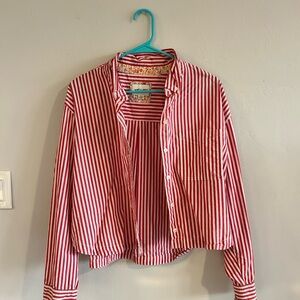 American Eagle Pink and White Striped Shirt